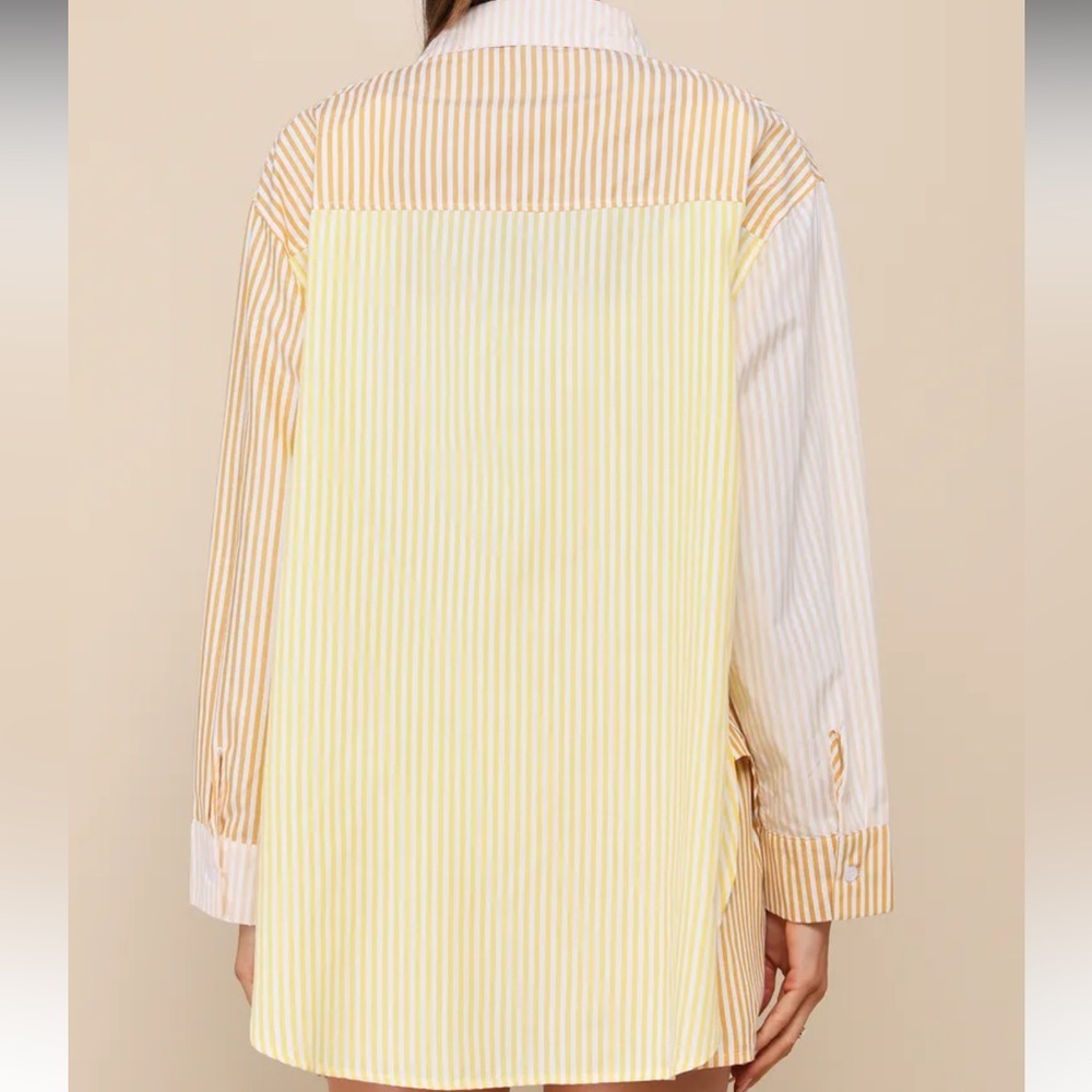 Remarkably Adorable Yellow Multi Striped Patchwork Button-Up Top - Picture 2 of 3